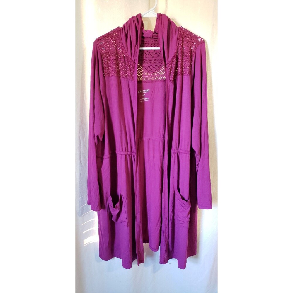 Torrid Super Soft Knit Cardigan Women's Size 3X (22-24) Magenta Anorak Lace Yoke